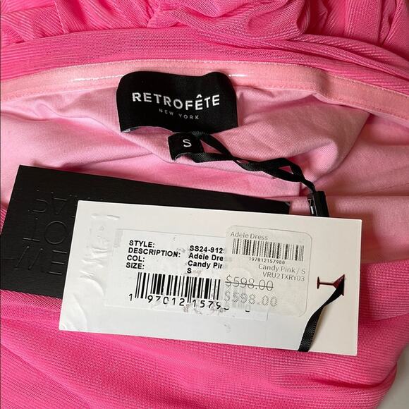 Retrofete Adele Strapless Ruched Candy Pink Maxi Dress Size Small - Picture 9 of 10